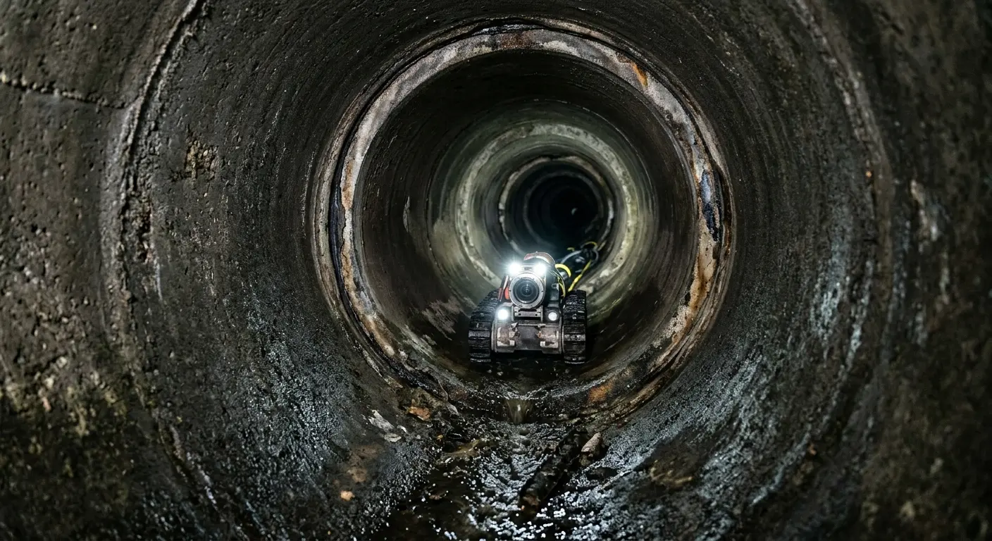 Robotic sewer camera inspecting pipe interior for Sewer Line Repair in Roy